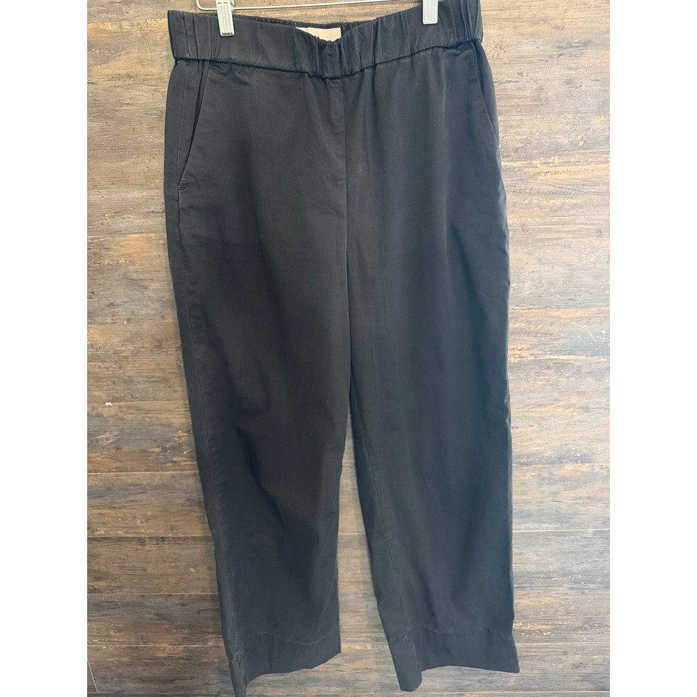 Everlane Easy Pant Black Cotton Twill Elastic Waist Straight Leg Trousers Size 8